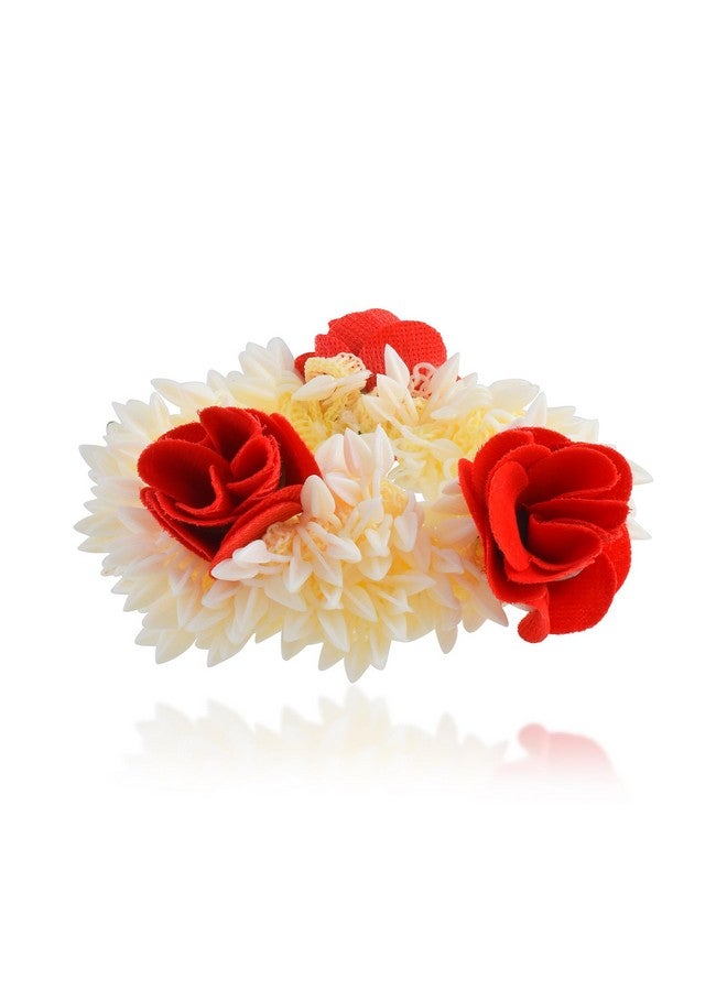 Superstore18 Artificial Mogra and Rose Flower Hair Gajra, Traditional Indian Hair Accessory, White and Red, Elastic Band for Bun and Ponytail (SST5261HASC) - Image 3