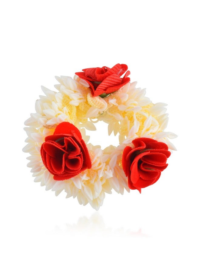 Superstore18 Artificial Mogra and Rose Flower Hair Gajra, Traditional Indian Hair Accessory, White and Red, Elastic Band for Bun and Ponytail (SST5261HASC) - Image 1