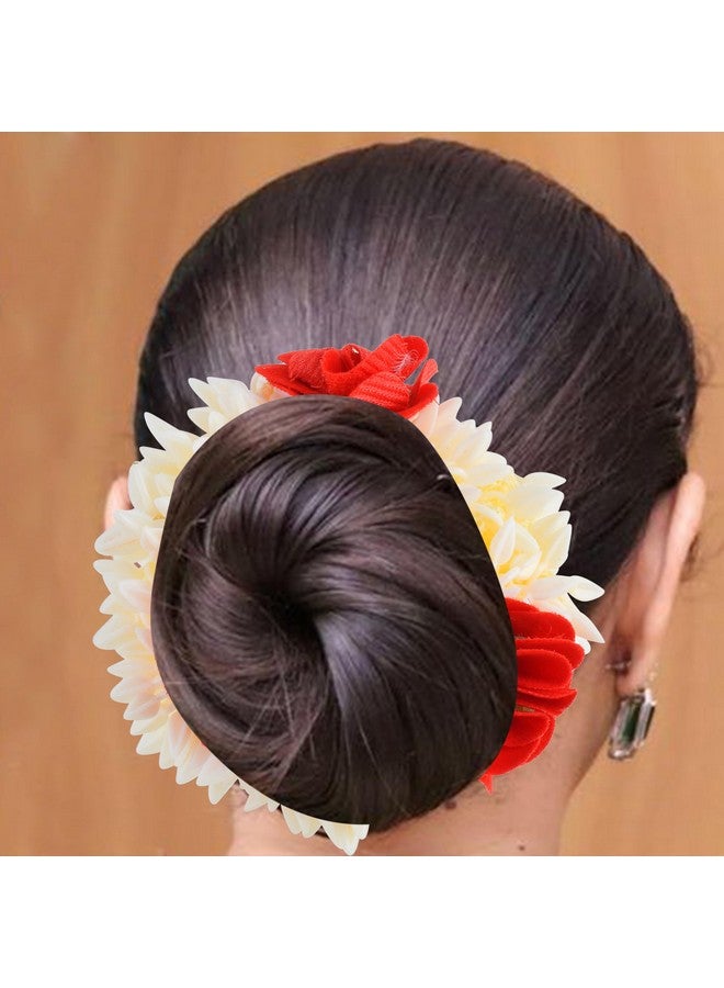 Superstore18 Artificial Mogra and Rose Flower Hair Gajra, Traditional Indian Hair Accessory, White and Red, Elastic Band for Bun and Ponytail (SST5261HASC) - Image 2