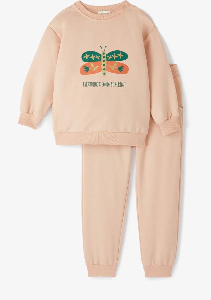 جون Girl's Glittery Printed Tracksuit Set