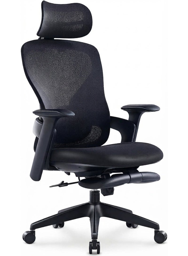 Comfortable high-back office chair with adjustable headrest and footrest in black - Image 1