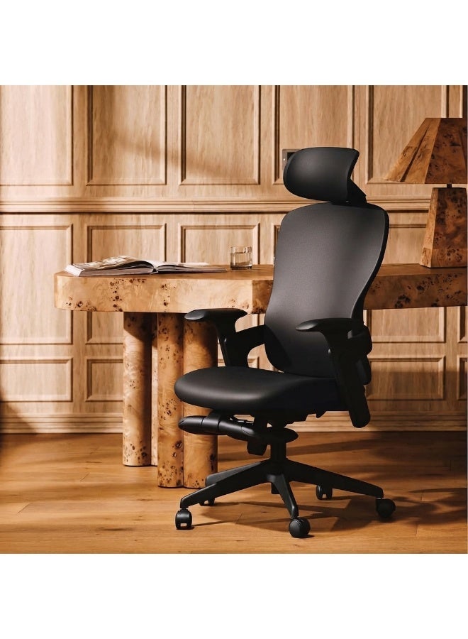 Comfortable high-back office chair with adjustable headrest and footrest in black - Image 2