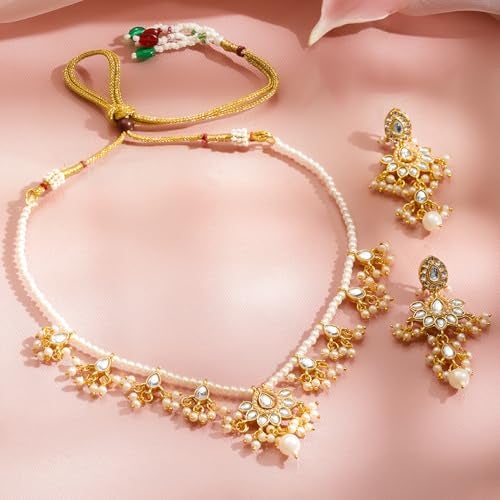 Rubans Necklace Set Stylish Traditional Kundan & Pearl Jewellery Gift for Women & Girls - Image 5