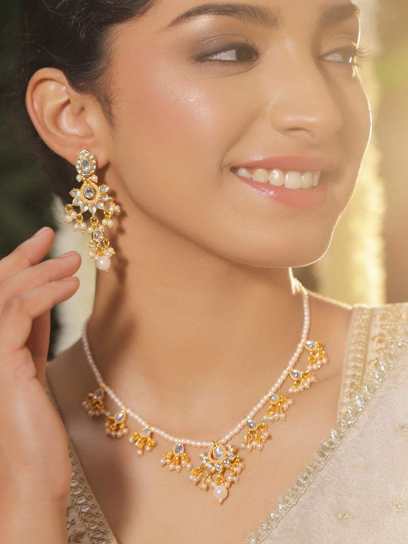 Rubans Necklace Set Stylish Traditional Kundan & Pearl Jewellery Gift for Women & Girls - Image 3