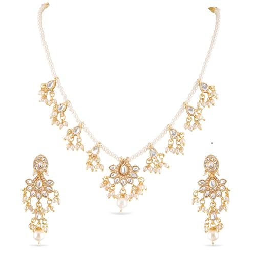 Rubans Necklace Set Stylish Traditional Kundan & Pearl Jewellery Gift for Women & Girls - Image 1