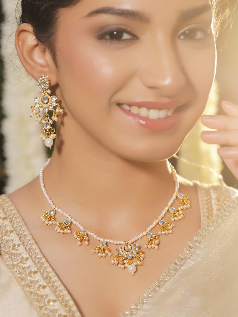 Rubans Necklace Set Stylish Traditional Kundan & Pearl Jewellery Gift for Women & Girls - Image 2