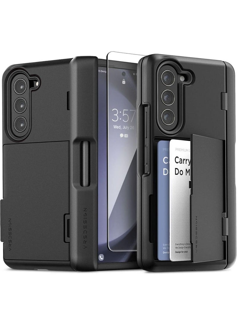 VRS Design Terra Guard Modern Go Samsung Galaxy Z Fold 5 Case Cover with [Hinge Protection] & [2 Card Holder Compartment] & Front Screen Protector - Matte Black  - Image 1