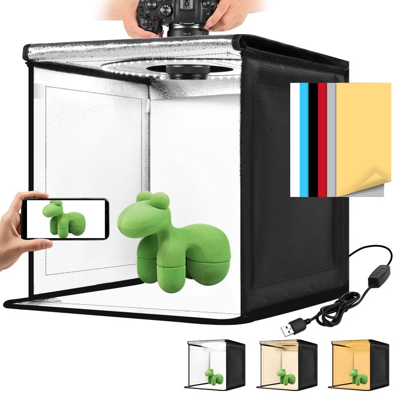 hellovetee Photo Light Box, 12/16/20/24/32 Inch Photography Light Box with CRI>95 120 Light Beads. Dimmable Shooting Tent Kit with White and Warm Light. 6 Color Backdrops Photo Booth for Studio Products Display - Image 1