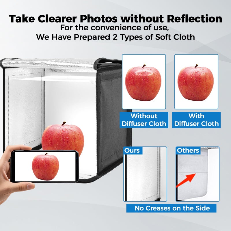 hellovetee Photo Light Box, 12/16/20/24/32 Inch Photography Light Box with CRI>95 120 Light Beads. Dimmable Shooting Tent Kit with White and Warm Light. 6 Color Backdrops Photo Booth for Studio Products Display - Image 4