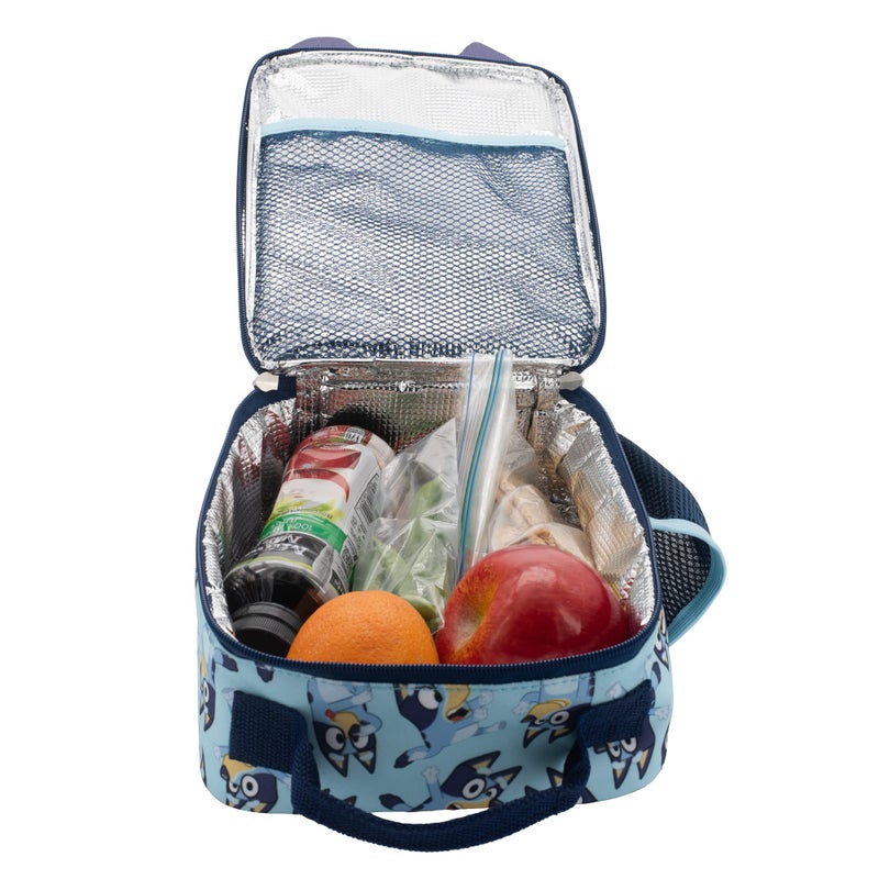 BLUEY صندوق غداء معزول باللون الأزرق للأطفال والرضع، حقيبة غداء معزولة للبنات والأولاد مع ميزات ثلاثية الأبعاد ومقبض مبطن علوي، أزرق - Image 3