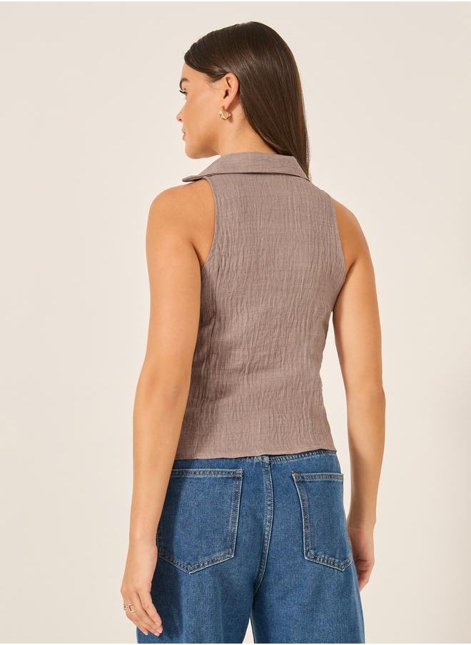 Styli Styli Pinstriped Sleeveless Fitted Shirt with Hook and Eye Front  - Image 4