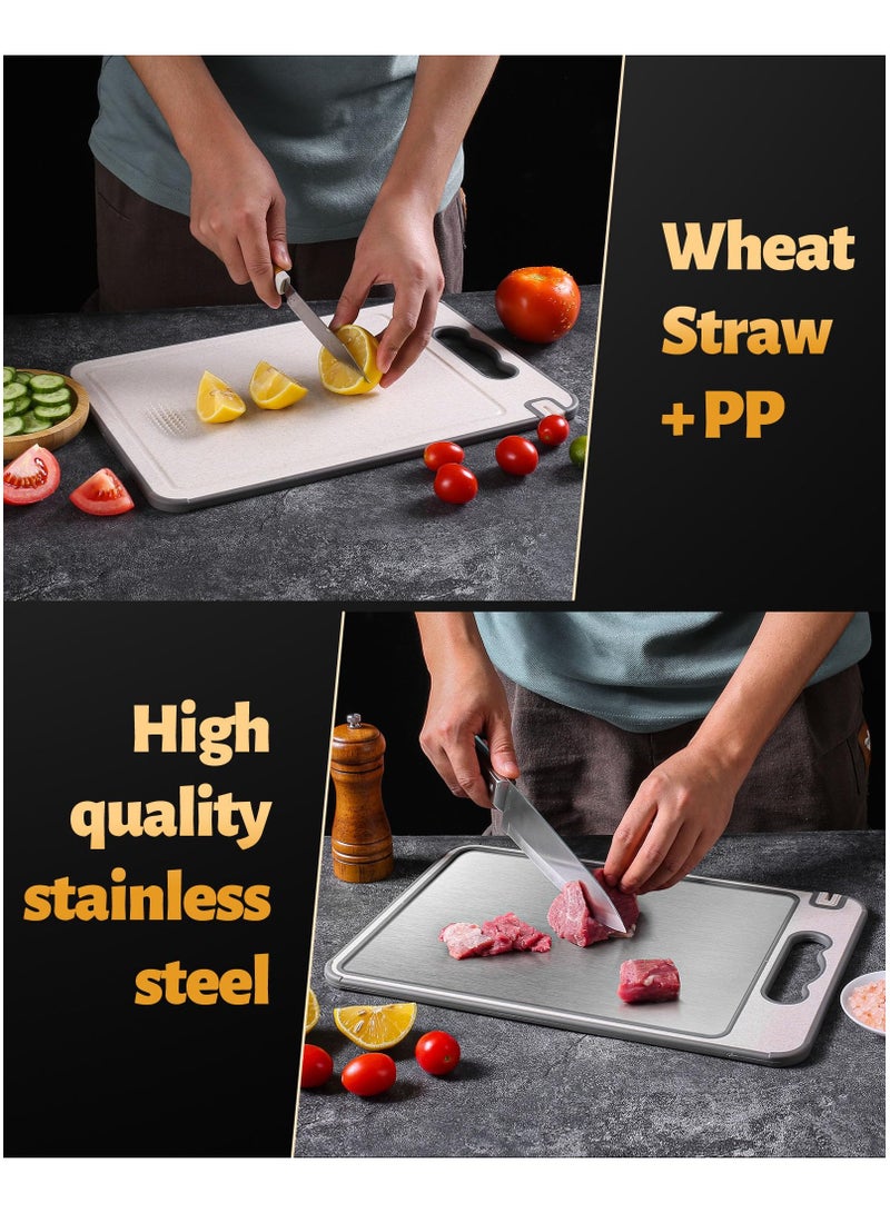زيريفام لوح تقطيع من الفولاذ المقاوم للصدأ، لوح تقطيع مزدوج الجوانب للمطبخ، تصميم شبكي مقاوم للخدش مع أخدود للعصير، لوح تقطيع كبير من مادة البولي بروبيلين من قش القمح الصالح للأكل، آمن للاستخدام في غسالة الأطباق - Image 2