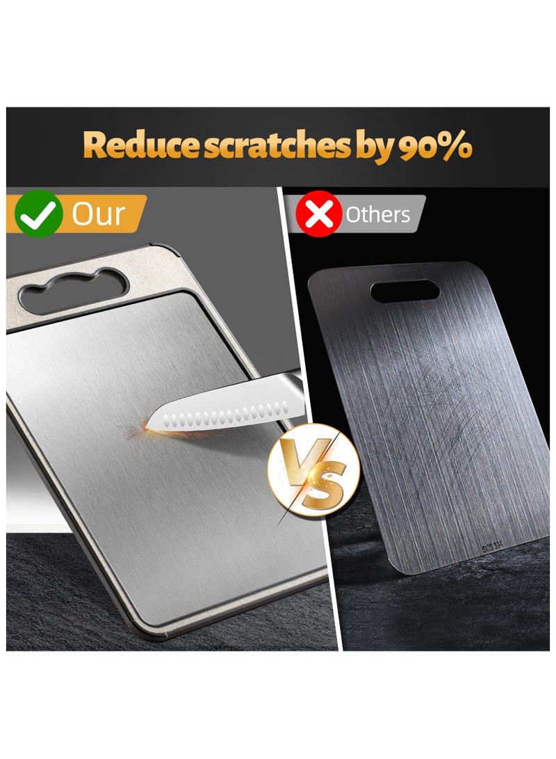 زيريفام لوح تقطيع من الفولاذ المقاوم للصدأ، لوح تقطيع مزدوج الجوانب للمطبخ، تصميم شبكي مقاوم للخدش مع أخدود للعصير، لوح تقطيع كبير من مادة البولي بروبيلين من قش القمح الصالح للأكل، آمن للاستخدام في غسالة الأطباق - Image 3