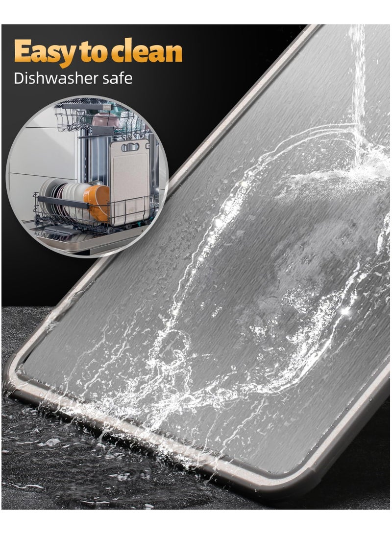 زيريفام لوح تقطيع من الفولاذ المقاوم للصدأ، لوح تقطيع مزدوج الجوانب للمطبخ، تصميم شبكي مقاوم للخدش مع أخدود للعصير، لوح تقطيع كبير من مادة البولي بروبيلين من قش القمح الصالح للأكل، آمن للاستخدام في غسالة الأطباق - Image 4