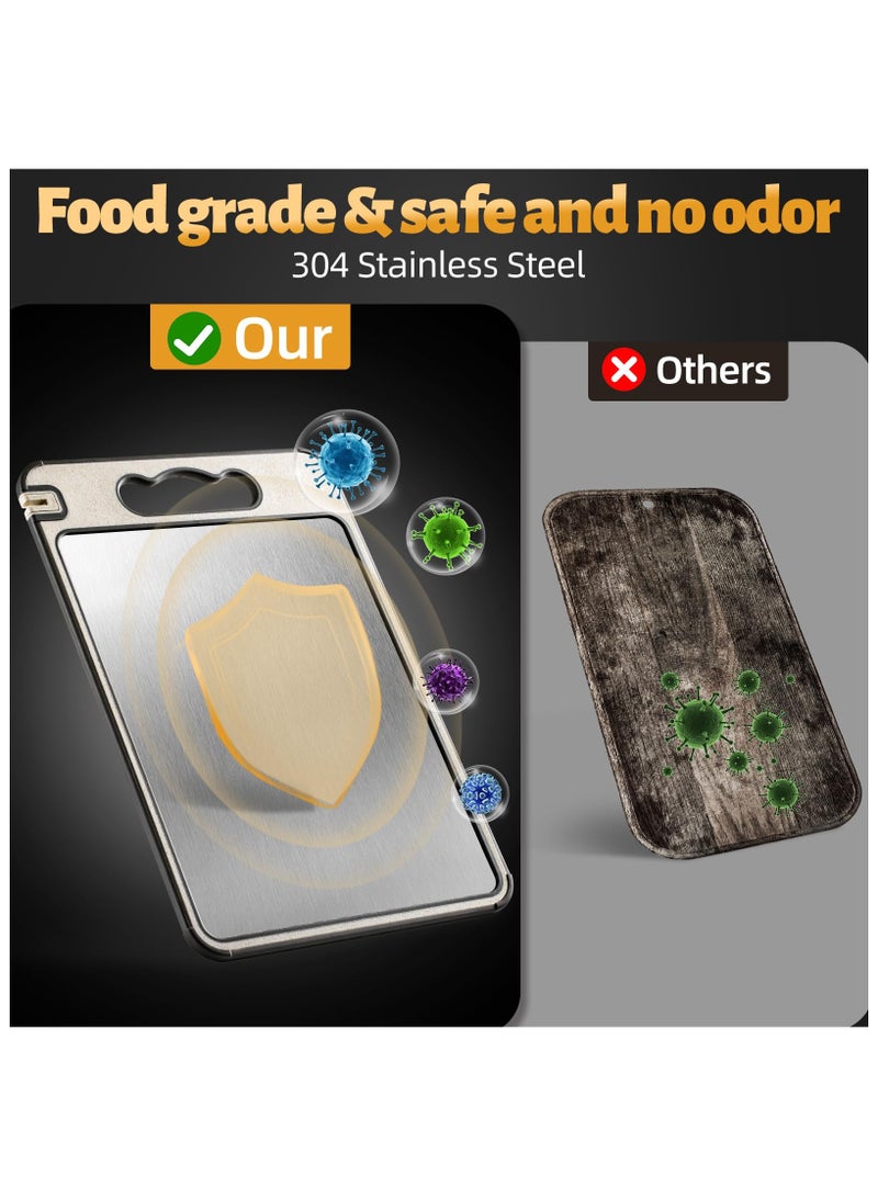 زيريفام لوح تقطيع من الفولاذ المقاوم للصدأ، لوح تقطيع مزدوج الجوانب للمطبخ، تصميم شبكي مقاوم للخدش مع أخدود للعصير، لوح تقطيع كبير من مادة البولي بروبيلين من قش القمح الصالح للأكل، آمن للاستخدام في غسالة الأطباق - Image 5