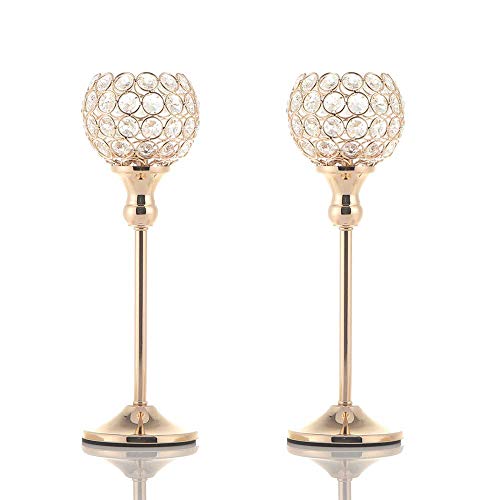 VINCIGANT Gold Crystal Candle Holders Set of 2 for Fireplace Coffee Table Mantle Decor,Wedding Home Halloween Decoration Centerpieces - Image 1