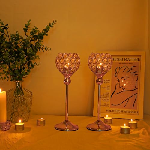 VINCIGANT Gold Crystal Candle Holders Set of 2 for Fireplace Coffee Table Mantle Decor,Wedding Home Halloween Decoration Centerpieces - Image 2