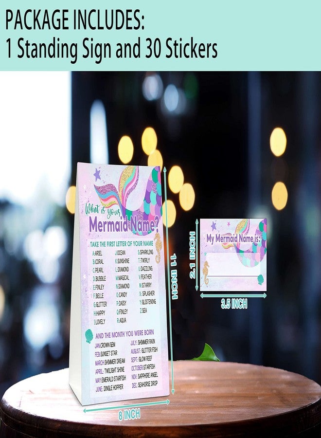 Foosproea What's Your Mermaid Name Game - Whimsical Mermaid Birthday Party Games for Girls - Family School Classroom Activity - 1 Standing Sign and 30 Stickers - Under the Sea Party Supplies Decorations(01) - Image 2