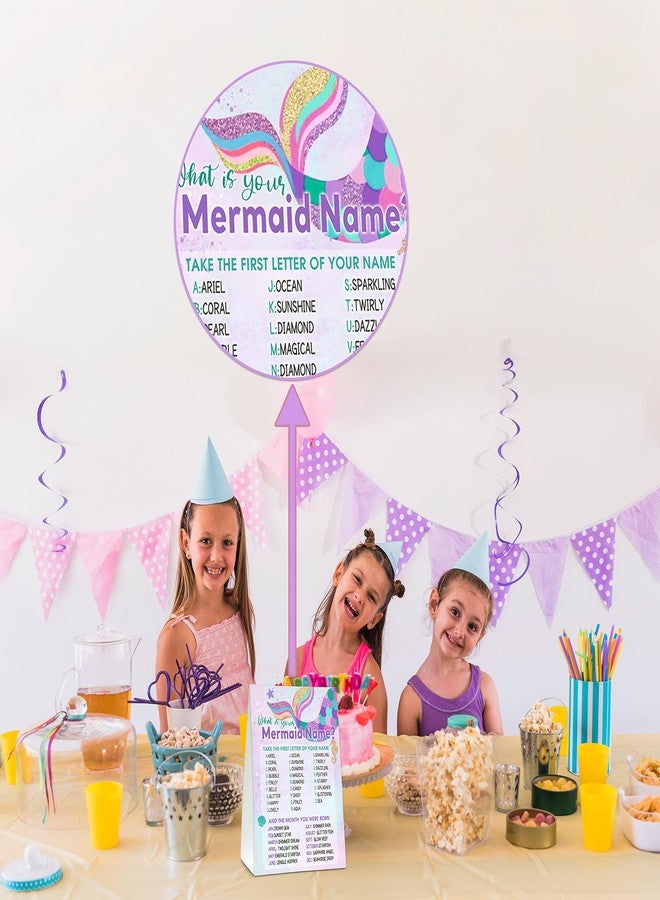 Foosproea What's Your Mermaid Name Game - Whimsical Mermaid Birthday Party Games for Girls - Family School Classroom Activity - 1 Standing Sign and 30 Stickers - Under the Sea Party Supplies Decorations(01) - Image 3