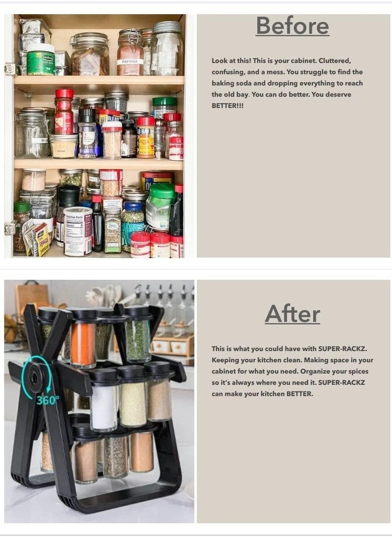 Denx 360 Rotating Spice Rack, 18Pcs Jar Kitchen Spice Organizer, Seasoning Organizer Seasoning Rack Tower For Kitchen Countertop - Image 4