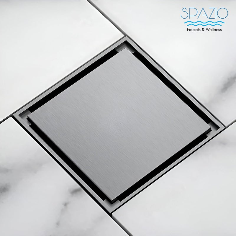 SPAZIO مصرف أرضي من SPAZIO مع إدخال بلاط/رخام | قناة تصريف دش غير مرئية من الفولاذ المقاوم للصدأ 304 | مصرف أرضي لمياه الصرف بحجم 6 × 6 بوصات للبلاط بسمك 13 مم | قناة تصريف مع مصيدة صراصير من الفولاذ المقاوم للصدأ - Image 2