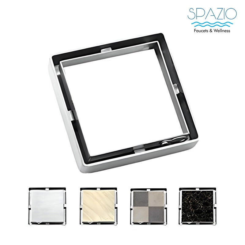 SPAZIO مصرف أرضي من SPAZIO مع إدخال بلاط/رخام | قناة تصريف دش غير مرئية من الفولاذ المقاوم للصدأ 304 | مصرف أرضي لمياه الصرف بحجم 6 × 6 بوصات للبلاط بسمك 13 مم | قناة تصريف مع مصيدة صراصير من الفولاذ المقاوم للصدأ - Image 5