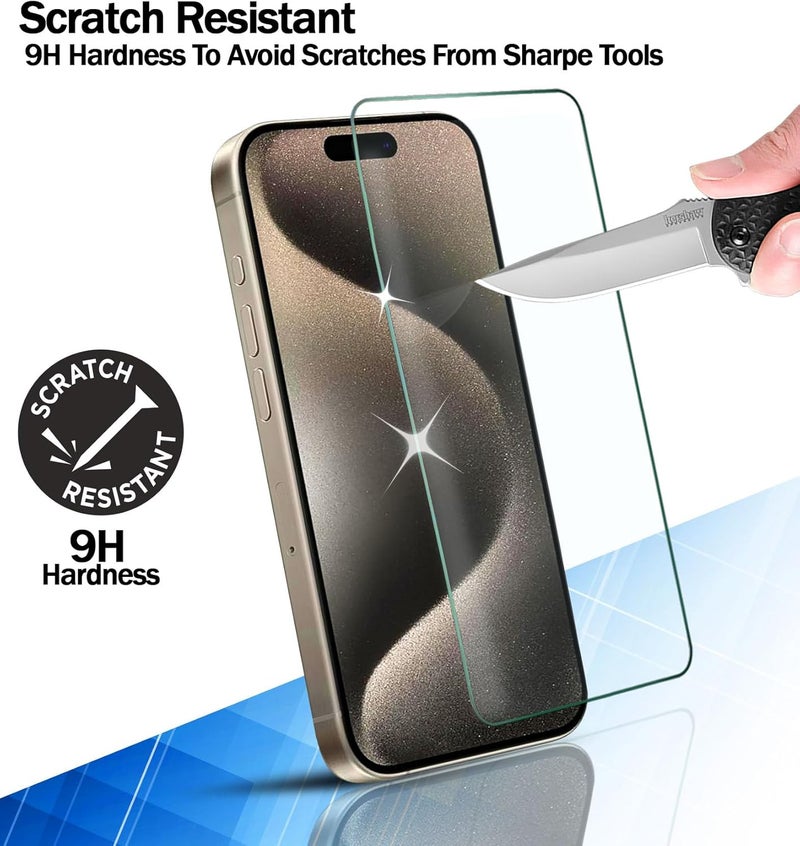 ريكنك حماية الشاشة [3 عبوات] لهواتف iPhone 15 Pro Max، 15 Plus، فيلم حماية الشاشة من الزجاج المقوى، سمك 0.33 مم [مقاوم للخدوش] [مقاوم للتحطم] [خالي من الفقاعات] - Image 5