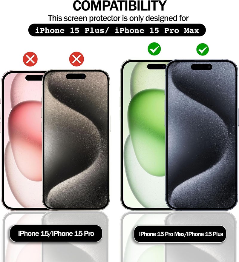 ريكنك حماية الشاشة [3 عبوات] لهواتف iPhone 15 Pro Max، 15 Plus، فيلم حماية الشاشة من الزجاج المقوى، سمك 0.33 مم [مقاوم للخدوش] [مقاوم للتحطم] [خالي من الفقاعات] - Image 2