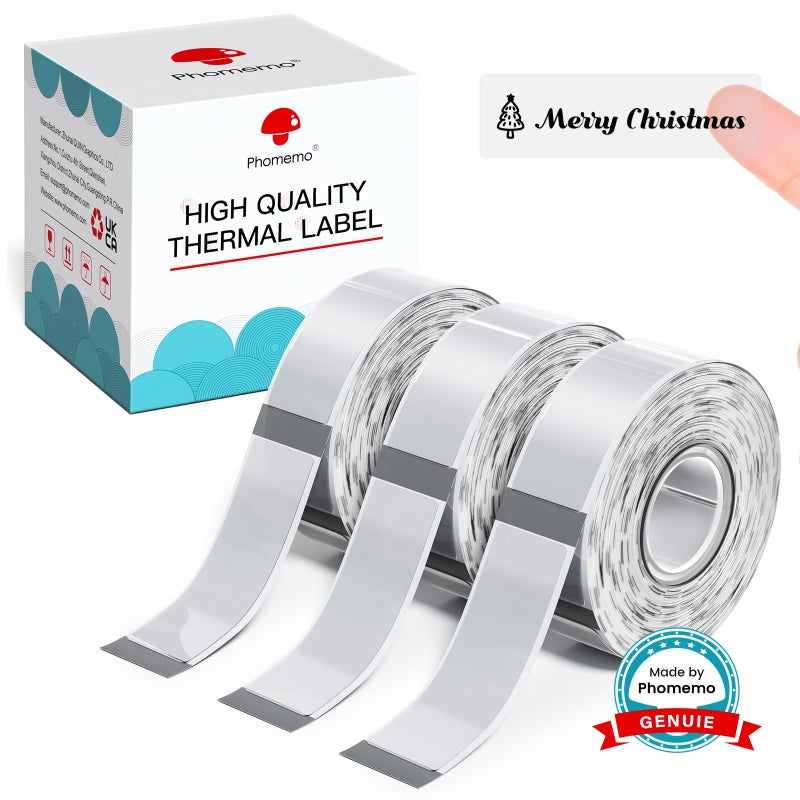 Phomemo D30 Label Tape, for D30 D35 Q30 Q30S Label Maker, Black on Transparent Clear Sticker Thermal Paper Self-Adhesive Label Maker Tape, 14mm x 30mm (0.55 x 1.18 Inch) 210 Labels/Roll, 3-Roll - Image 1