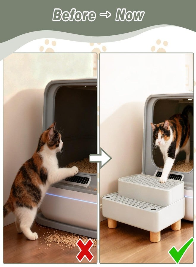 Midollarle Elevated Cat Ramp for Litter Box, 2 Steps Cat Pedal Step Stool with Wooden Base, Detachable Double Layered Cats Litter Trapper, Suitable for Small&Elderly Cats, Non-Slip(Grey) - Image 3