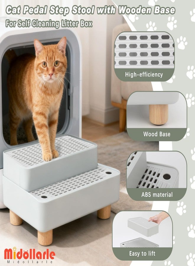 Midollarle Elevated Cat Ramp for Litter Box, 2 Steps Cat Pedal Step Stool with Wooden Base, Detachable Double Layered Cats Litter Trapper, Suitable for Small&Elderly Cats, Non-Slip(Grey) - Image 2