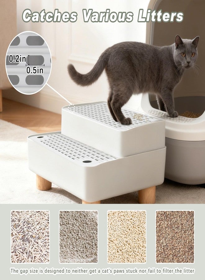 Midollarle Elevated Cat Ramp for Litter Box, 2 Steps Cat Pedal Step Stool with Wooden Base, Detachable Double Layered Cats Litter Trapper, Suitable for Small&Elderly Cats, Non-Slip(Grey) - Image 4