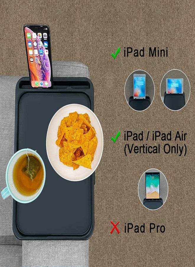 Xchouxer طاولة مشبك مسند ذراع الأريكة من إكستشوكسر، صينية وجبات خفيفة للتلفزيون، حامل عملي لأجهزة التحكم عن بعد/المشروبات/الهاتف (أسود) - Image 4