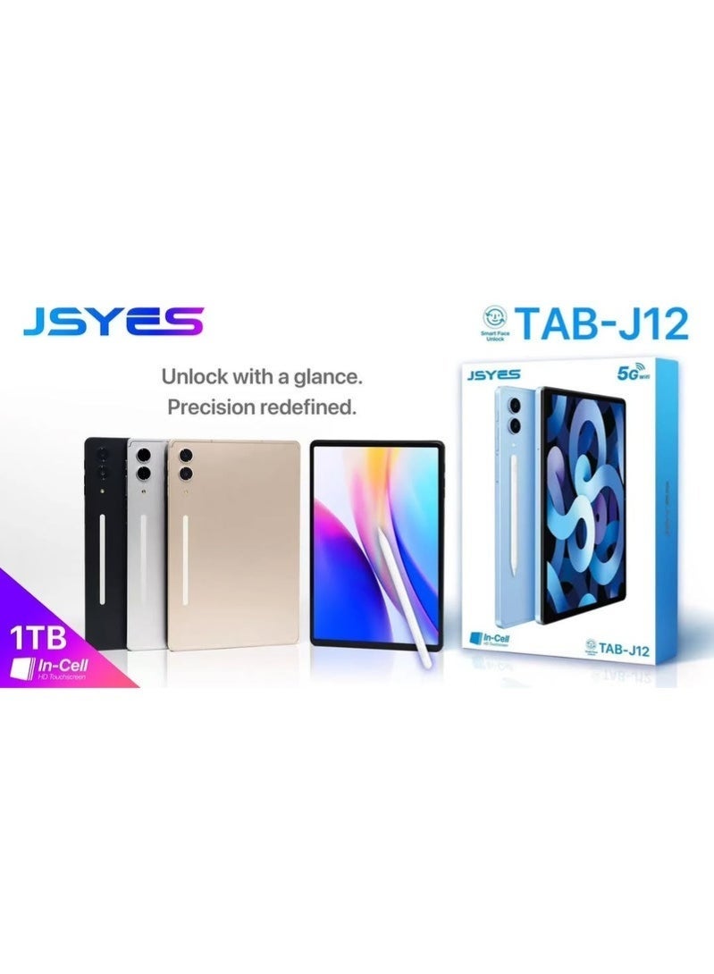 JSYES مجموعة هدايا تاب-جي12 10.1 بوصة – شاشة تعمل باللمس عالية الدقة، سعة تخزين 1 تيرابايت، واي فاي 5G، فتح قفل الوجه الذكي، لوحة مفاتيح لاسلكية، فأرة، قلم، حقيبة وإكسسوارات – فضي - Image 2