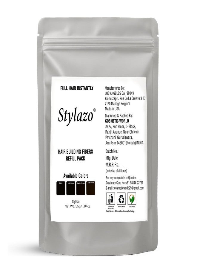 Stylazo Hair Loss concealer Refill Pack For All Karetin Protein Hair Fibers (55 Grams Dark Brown) - Image 1