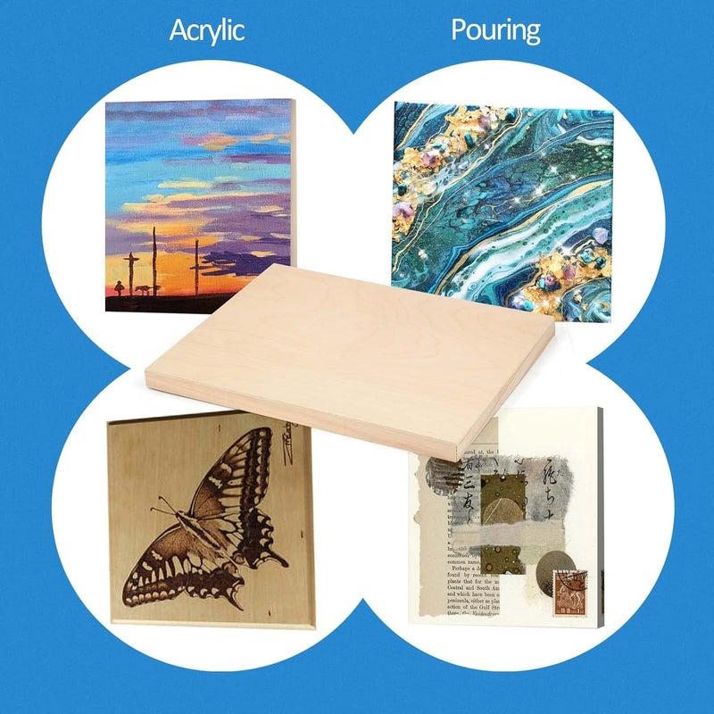 فولينج إن أرت مجموعة ألواح خشب البتولا غير المكتملة من Falling in Art، عبوة مزدوجة مقاس 20×20 بوصة، ألواح حامل بعمق 3/4 بوصة للاستوديو، مخصصة للصب الفني والحرف اليدوية والرسم وغيرها. - Image 3