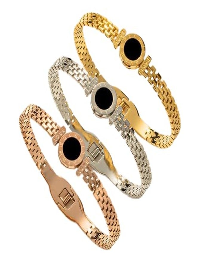 MEENAZ bracelet for woman combo 3 Bangles for women Anti Tarnish Stylish Adjustable Bracelet for girls rose gold Kada for Women Accessories Jewellery for Women Girls friendship crystal open kada 572 - Image 1