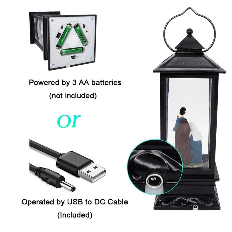 DRomance فانوس موسيقي من DRomance مع مشهد الميلاد مزود بتايمر يعمل بالبطارية ومزود بالطاقة عبر USB، مصباح كرة ثلجية مضيئة تغني مع دوامات مائية وبريق، زينة عيد الميلاد 4" x 4" x 12" - Image 4