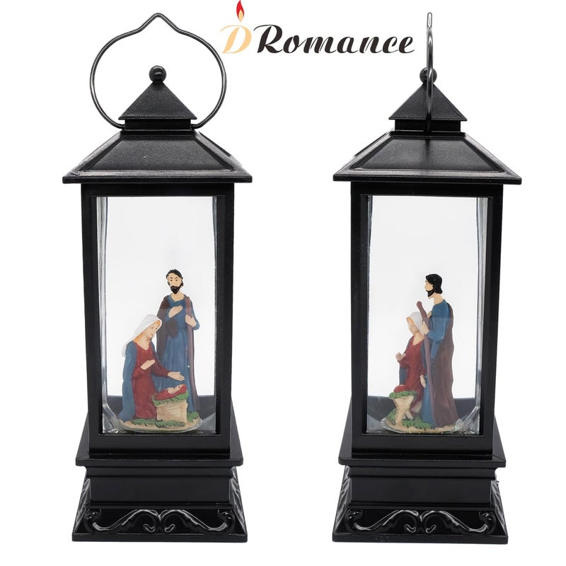 DRomance فانوس موسيقي من DRomance مع مشهد الميلاد مزود بتايمر يعمل بالبطارية ومزود بالطاقة عبر USB، مصباح كرة ثلجية مضيئة تغني مع دوامات مائية وبريق، زينة عيد الميلاد 4" x 4" x 12" - Image 5