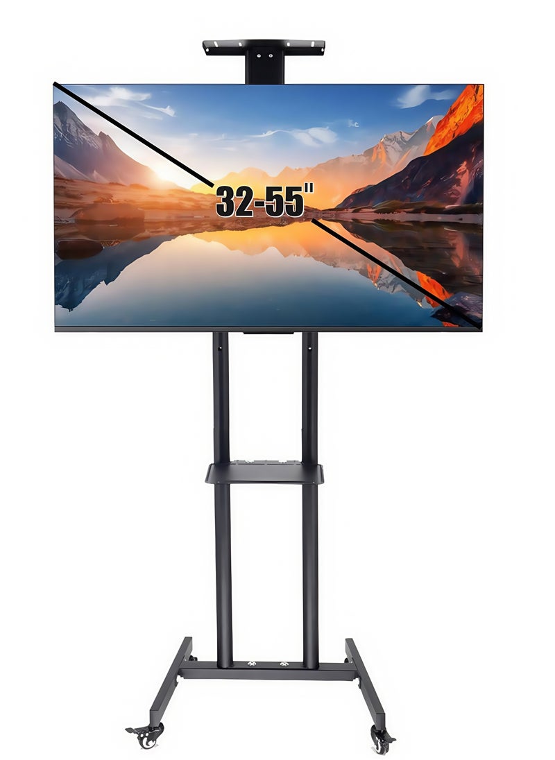 FlashHawk Mobile TV Stand for 32 to 55 inch TVs, Height Adjustable Portable TV Stand with Wheels and Tray for Audio-Visual Devices,Bedroom, Living Room  - Image 1