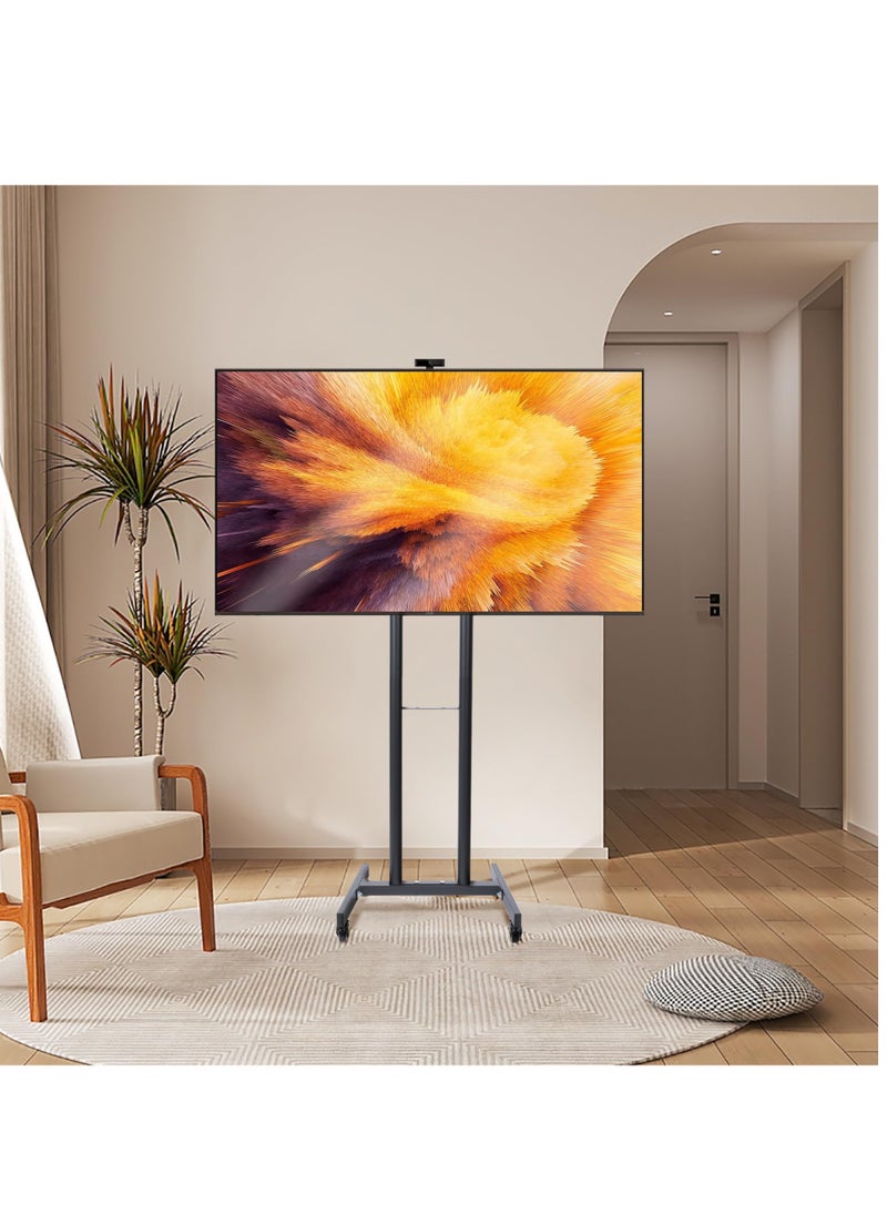Mobile TV Stand for 32 to 55 inch TVs, Height Adjustable Portable TV Stand with Wheels and Tray for Audio-Visual Devices,Bedroom, Living Room