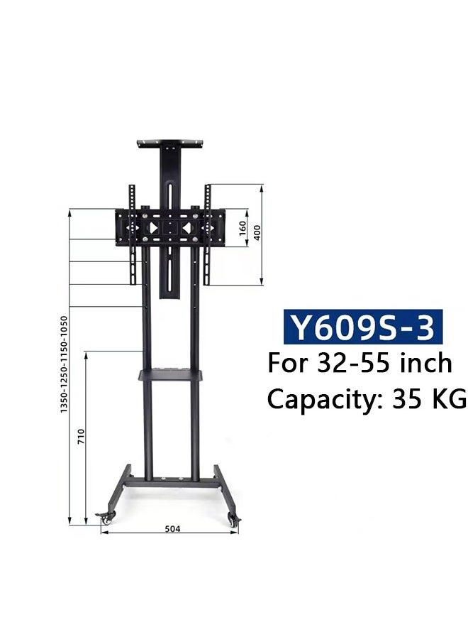Mobile TV Stand for 32 to 55 inch TVs, Height Adjustable Portable TV Stand with Wheels and Tray for Audio-Visual Devices,Bedroom, Living Room