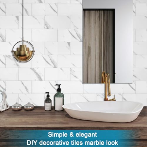 BeNice Peel and Stick Backsplash Large Bathroom Subway Tiles,Kitchen Shower Wall Stickers Waterproof(23Tiles) Fishbelly White - Image 4