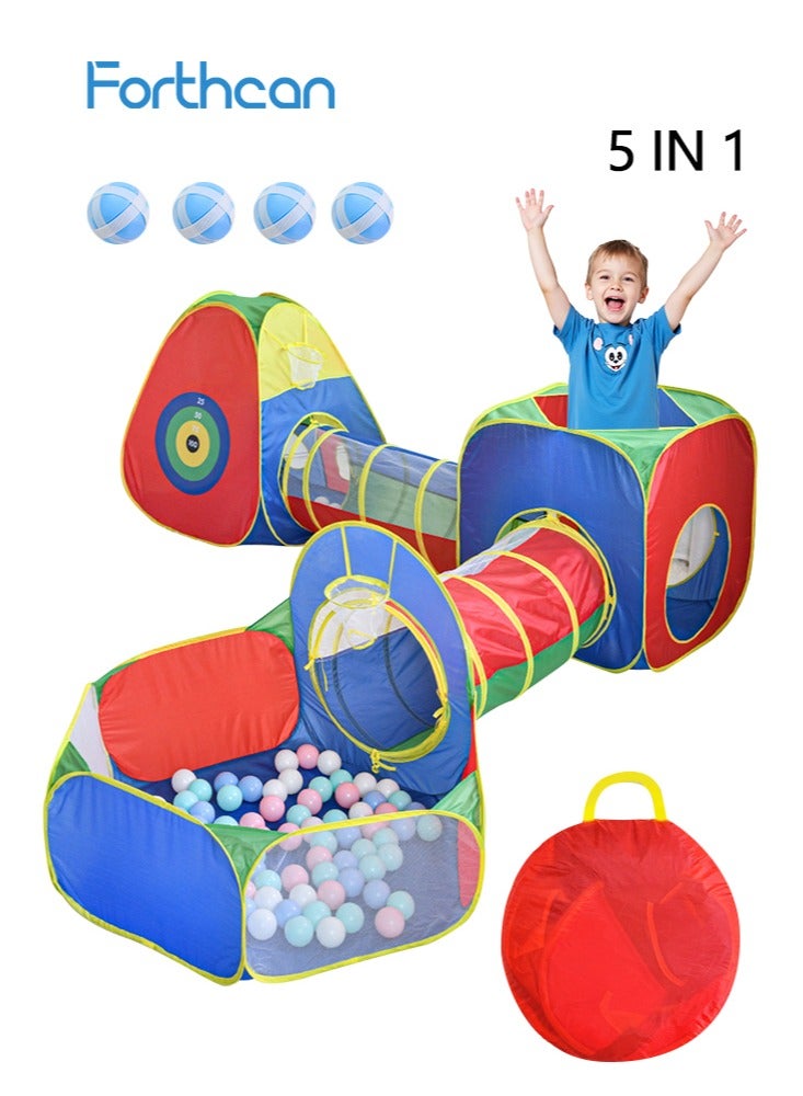 Forthcan Kids Play Tent 5 in 1 with Pop Up Tunnel and Ball Pit, Indoor Outdoor Toddler Playhouse for Boys and Girls Ages 3-6, Fun Birthday Party Gift - Image 1