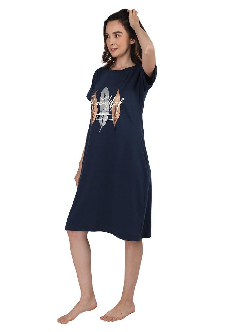 Duchess Cotton Printed Knee Length Nighty For Women, Black - Image 5