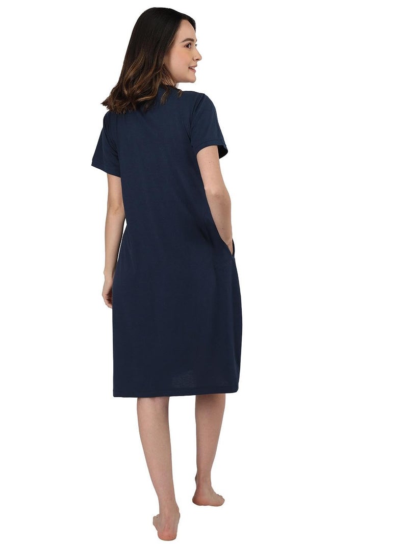 Duchess Cotton Printed Knee Length Nighty For Women, Black - Image 3