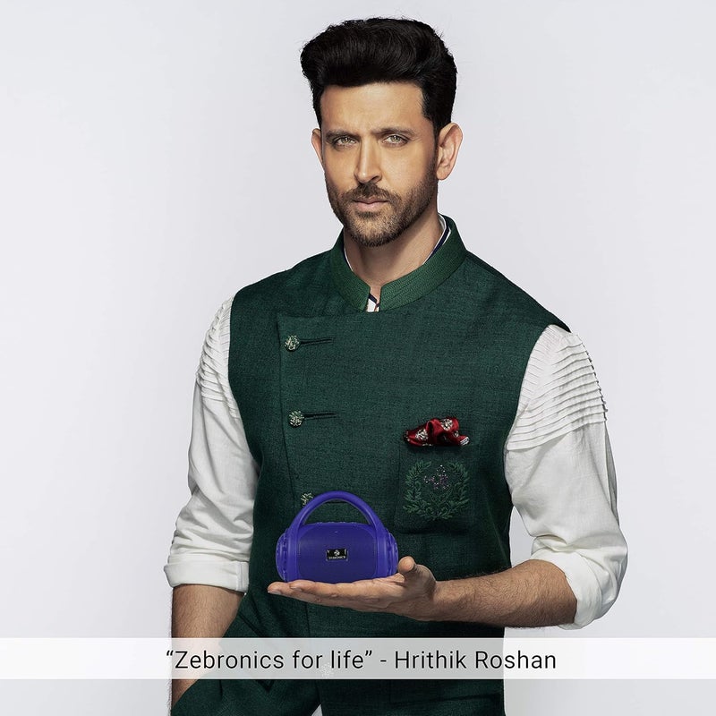 ZEBRONICS مكبر صوت محمول بلوتوث لاسلكي County 3W مع مقبض حمل داعم، USB، بطاقة SD، FM ووظيفة المكالمات (أزرق) - Image 2