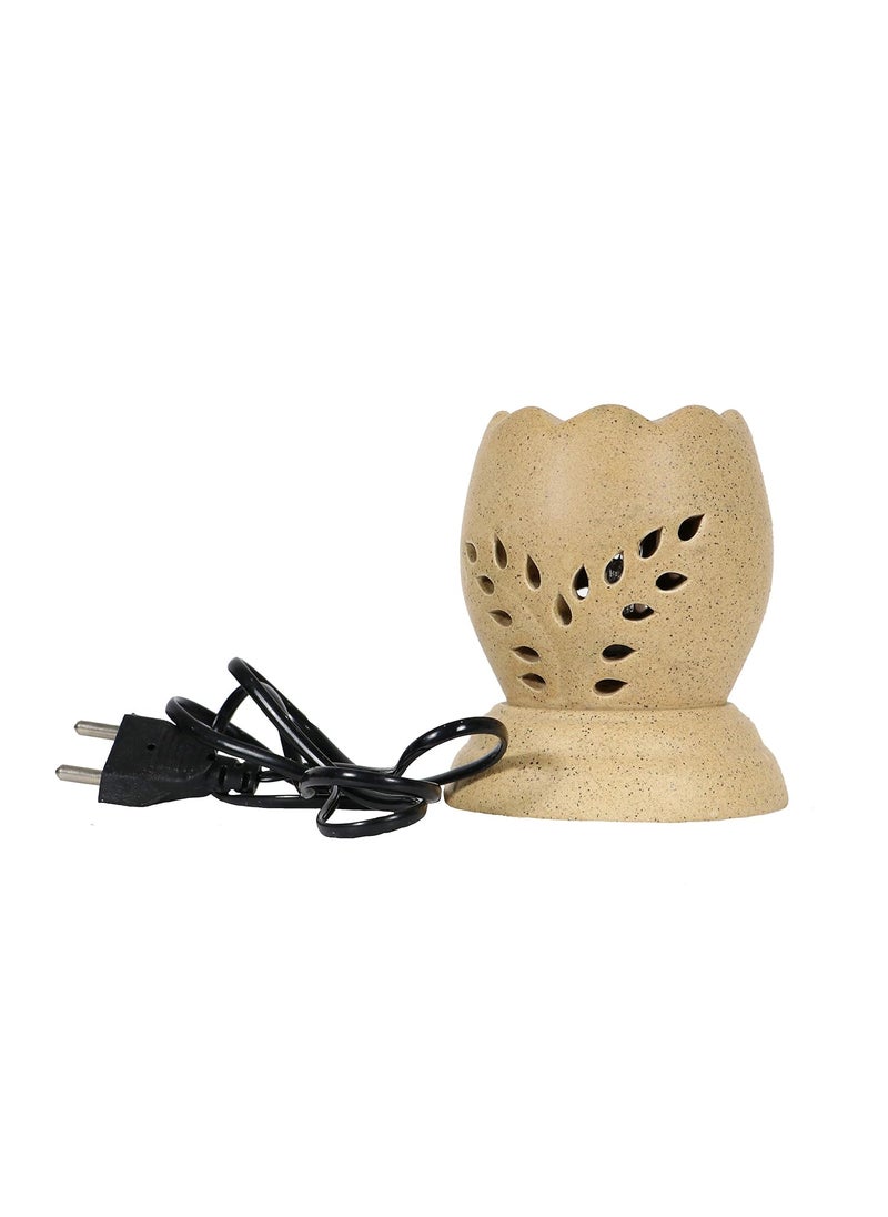 HS HINDUSTANI SAUDAGAR Hs Hindustani Saudagar Ceramic Cylendrical Shape Electric Aroma Oil Burner Mat FinishIndian Home Decor Regular Use Pollution Free Handmade Ceramic Electric TLight Lamp Incense Oil Diffuser  - Image 1