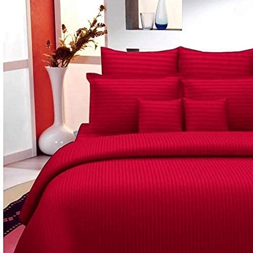 Kihar 210 TC Cotton Satin Stripes Plain Color King Size Bedsheet for Double Bed with Two Pillow Covers for Home Hotels Guest House (90x100 Inch) (Red) - Image 2