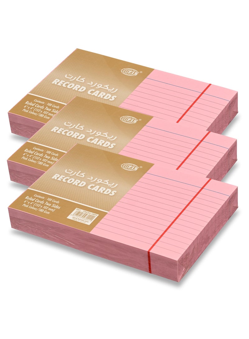 FIS® Record Cards, Size: 152.4x101.6mm, (6”x4” Inches), Paper Weight 180gsm, Single Ruled Both Sides,Packet of 3 Pieces, Pink Color-FSIC64-180PI-3 - Image 1